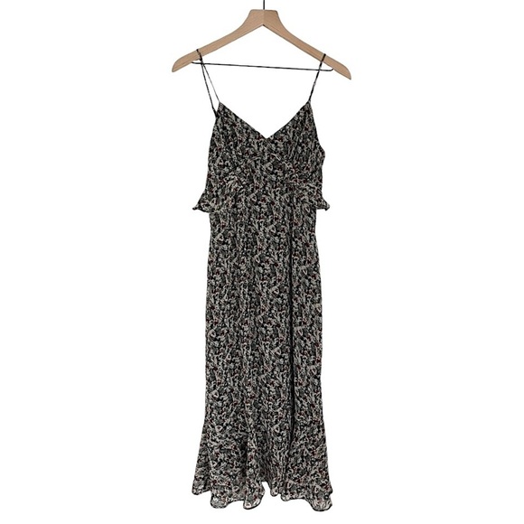 Sage the Label Spaghetti Strap Ruffle‎ Foral V Neck Midi Dress Grey Size Small - Picture 1 of 9